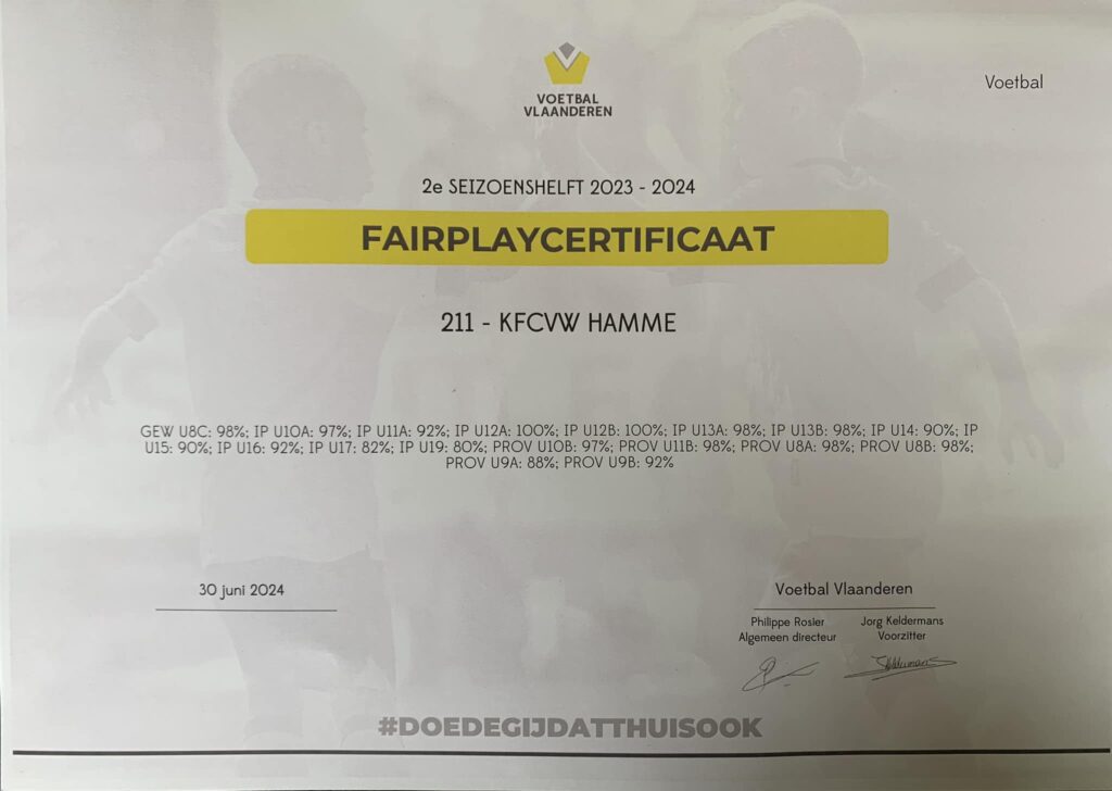 Fairplaycertificaat VW Hamme
